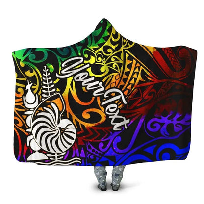 New Caledonia Custom Personalised Hooded Blanket - Rainbow Polynesian Pattern