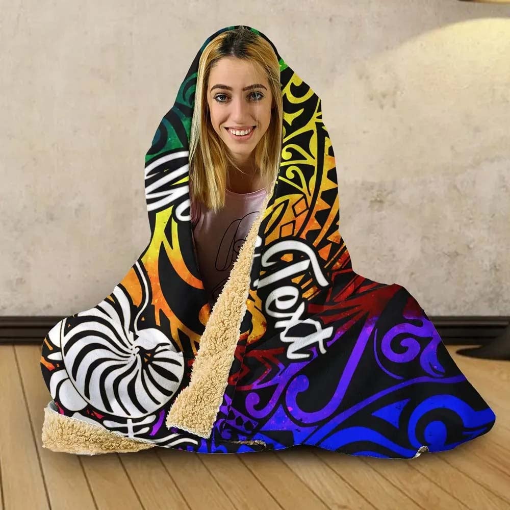 New Caledonia Custom Personalised Hooded Blanket - Rainbow Polynesian Pattern