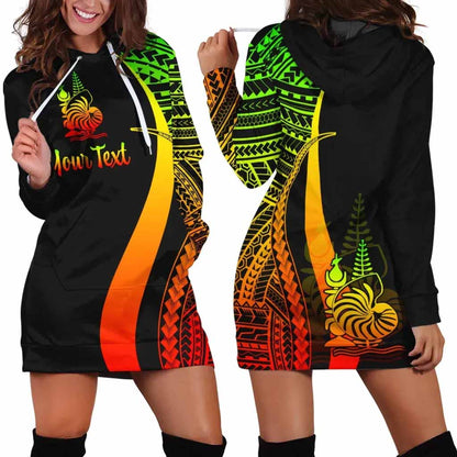 New Caledonia Custom Personalised Hoodie Dress - Reggae Polynesian Tentacle Pattern