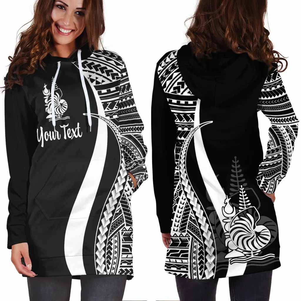 New Caledonia Custom Personalised Hoodie Dress - White Polynesian Tentacle Pattern