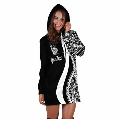 New Caledonia Custom Personalised Hoodie Dress - White Polynesian Tentacle Pattern