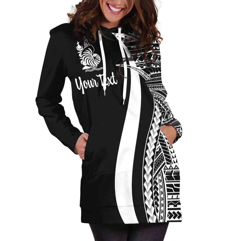 New Caledonia Custom Personalised Hoodie Dress - White Polynesian Tentacle Pattern