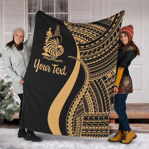 New Caledonia Custom Personalised Premium Blanket - Gold Polynesian Tentacle Tribal Pattern Crest