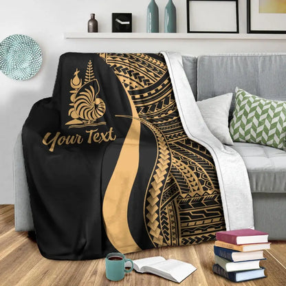 New Caledonia Custom Personalised Premium Blanket - Gold Polynesian Tentacle Tribal Pattern Crest