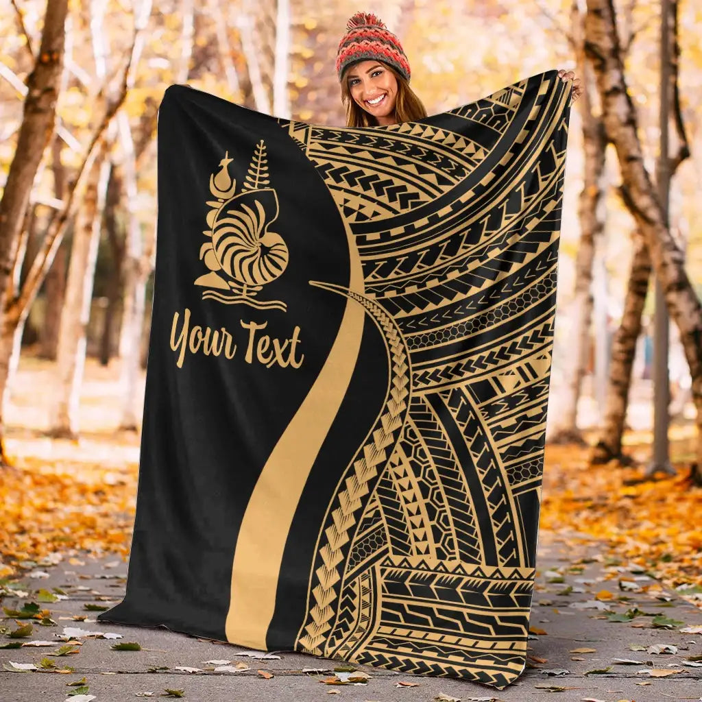 New Caledonia Custom Personalised Premium Blanket - Gold Polynesian Tentacle Tribal Pattern Crest