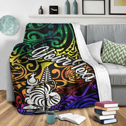 New Caledonia Custom Personalised Premium Blanket - Rainbow Polynesian Pattern