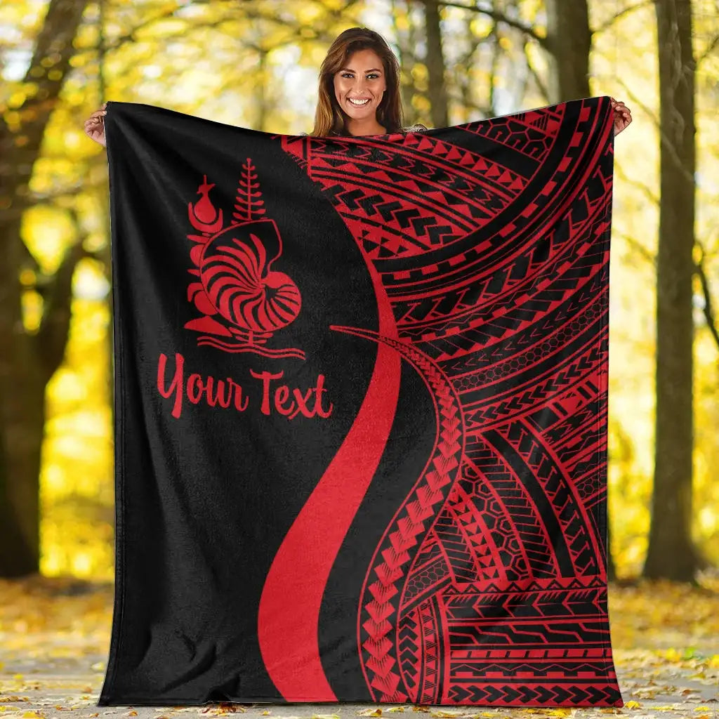 New Caledonia Custom Personalised Premium Blanket - Red Polynesian Tentacle Tribal Pattern Crest