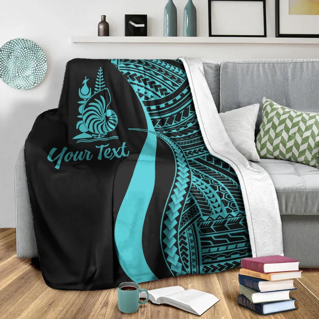 New Caledonia Custom Personalised Premium Blanket - Turquoise Polynesian Tentacle Tribal Pattern Crest