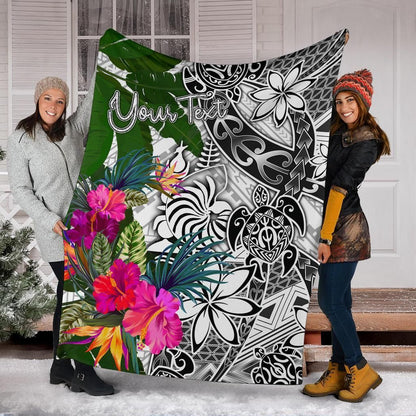 New Caledonia Custom Personalised Premium Blanket White - Turtle Plumeria Banana Leaf Crest