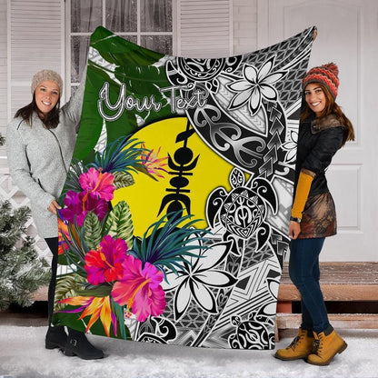 New Caledonia Custom Personalised Premium Blanket White - Turtle Plumeria Banana Leaf