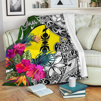 New Caledonia Custom Personalised Premium Blanket White - Turtle Plumeria Banana Leaf