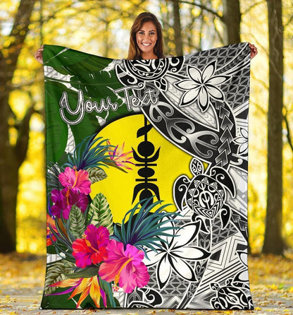 New Caledonia Custom Personalised Premium Blanket White - Turtle Plumeria Banana Leaf