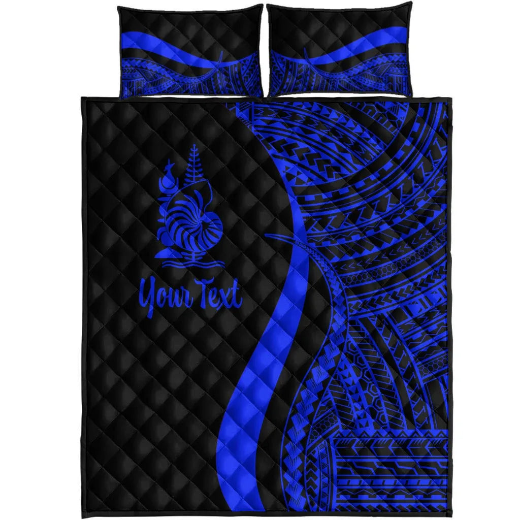 New Caledonia Custom Personalised Quilt Bed Set - Blue Polynesian Tentacle Tribal Pattern