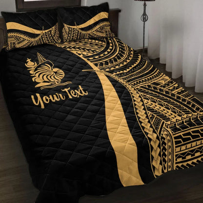 New Caledonia Custom Personalised Quilt Bed Set - Gold Polynesian Tentacle Tribal Pattern