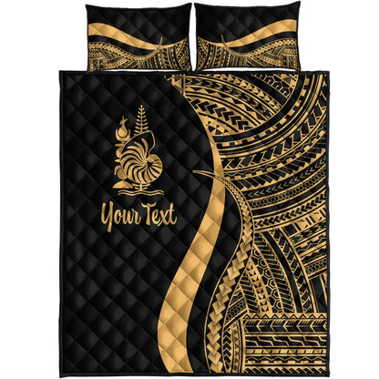 New Caledonia Custom Personalised Quilt Bed Set - Gold Polynesian Tentacle Tribal Pattern