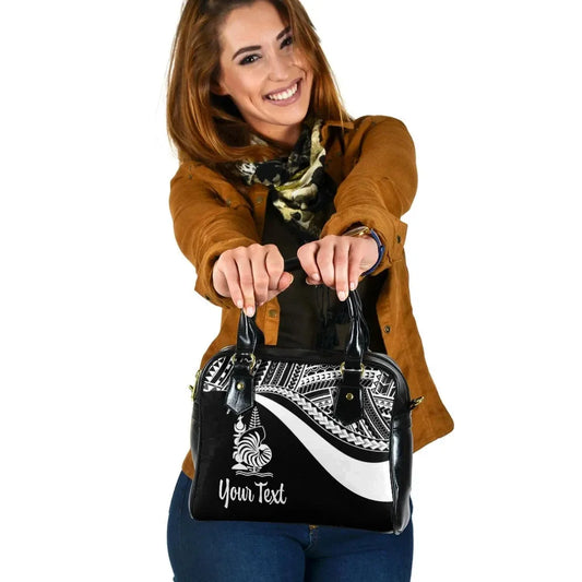 New Caledonia Custom Personalised Shoulder Handbag - White Polynesian Tentacle Tribal Pattern Crest