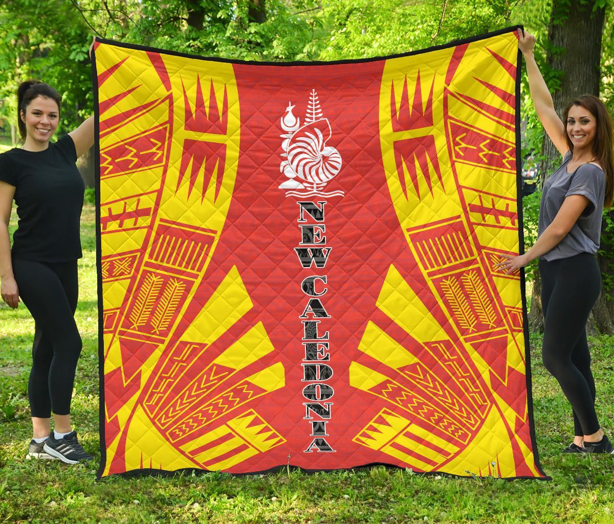 New Caledonia Premium Quilt - New Caledonia Coat Of Arms Polynesian Yellow Tattoo