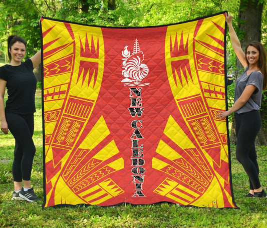 New Caledonia Premium Quilt - New Caledonia Coat Of Arms Polynesian Yellow Tattoo
