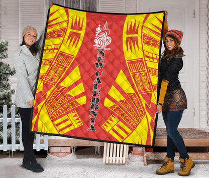 New Caledonia Premium Quilt - New Caledonia Coat Of Arms Polynesian Yellow Tattoo