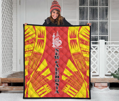 New Caledonia Premium Quilt - New Caledonia Coat Of Arms Polynesian Yellow Tattoo