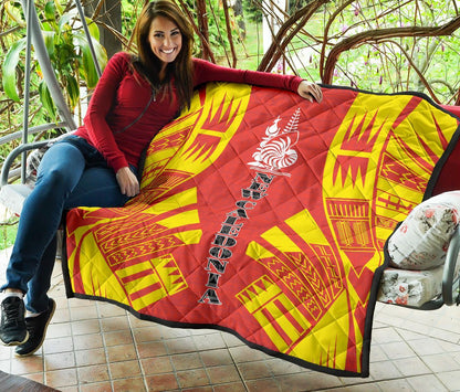 New Caledonia Premium Quilt - New Caledonia Coat Of Arms Polynesian Yellow Tattoo