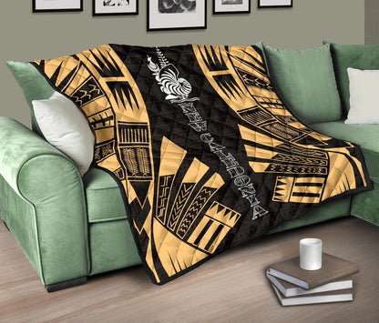 New Caledonia Premium Quilt - New Caledonia Coat Of Arms Polynesian Gold Tattoo