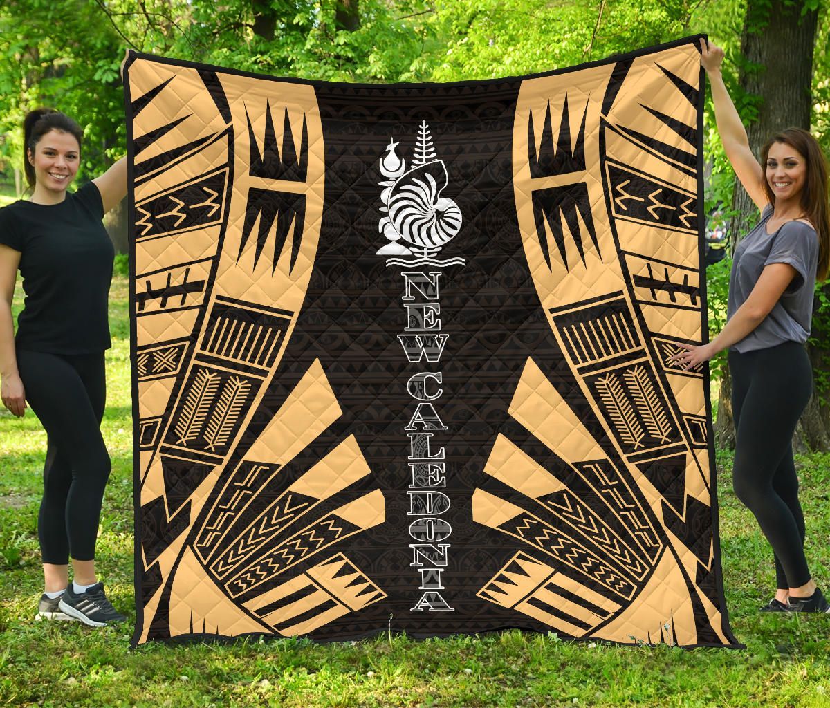 New Caledonia Premium Quilt - New Caledonia Coat Of Arms Polynesian Gold Tattoo
