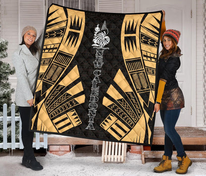 New Caledonia Premium Quilt - New Caledonia Coat Of Arms Polynesian Gold Tattoo
