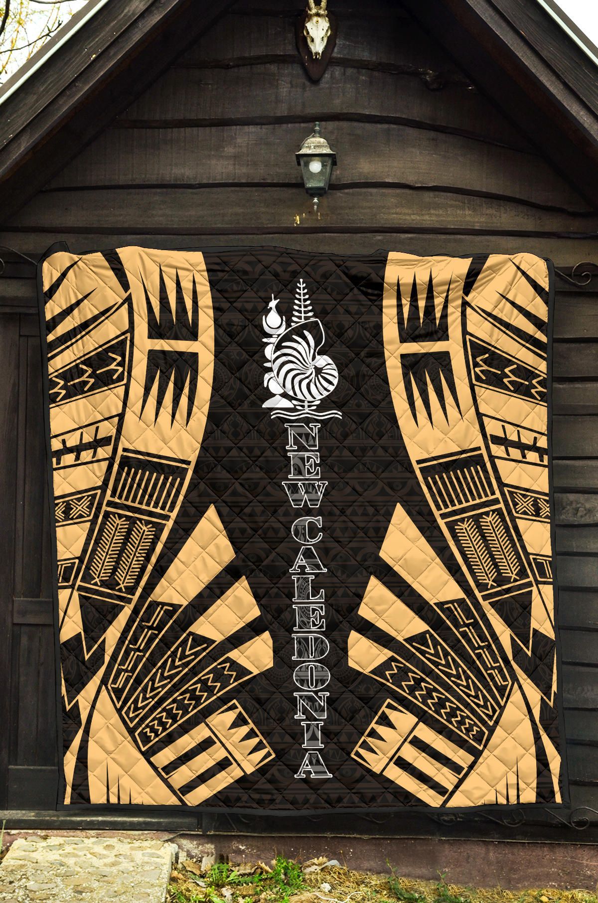 New Caledonia Premium Quilt - New Caledonia Coat Of Arms Polynesian Gold Tattoo
