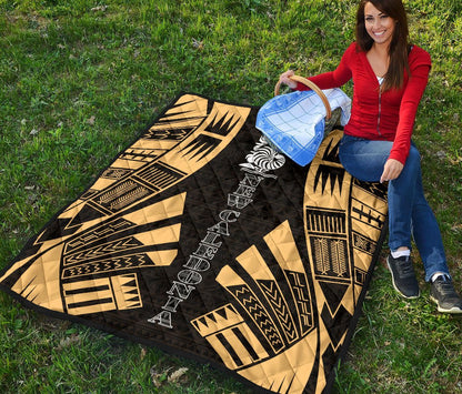 New Caledonia Premium Quilt - New Caledonia Coat Of Arms Polynesian Gold Tattoo