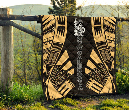 New Caledonia Premium Quilt - New Caledonia Coat Of Arms Polynesian Gold Tattoo