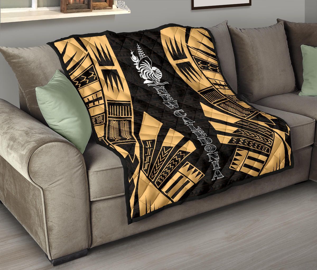 New Caledonia Premium Quilt - New Caledonia Coat Of Arms Polynesian Gold Tattoo