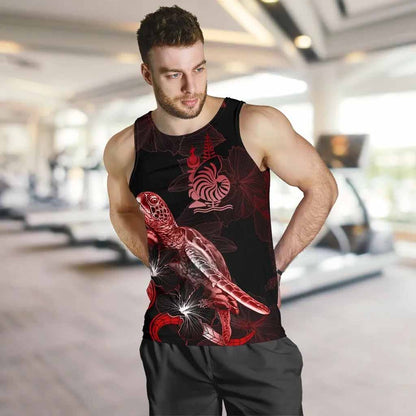 New Caledonia Men Tank Top - Turtle With Blooming Hibiscus Red