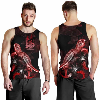 New Caledonia Men Tank Top - Turtle With Blooming Hibiscus Red