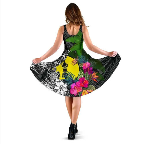 New Caledonia Midi Dress - Turtle Plumeria Banana Leaf