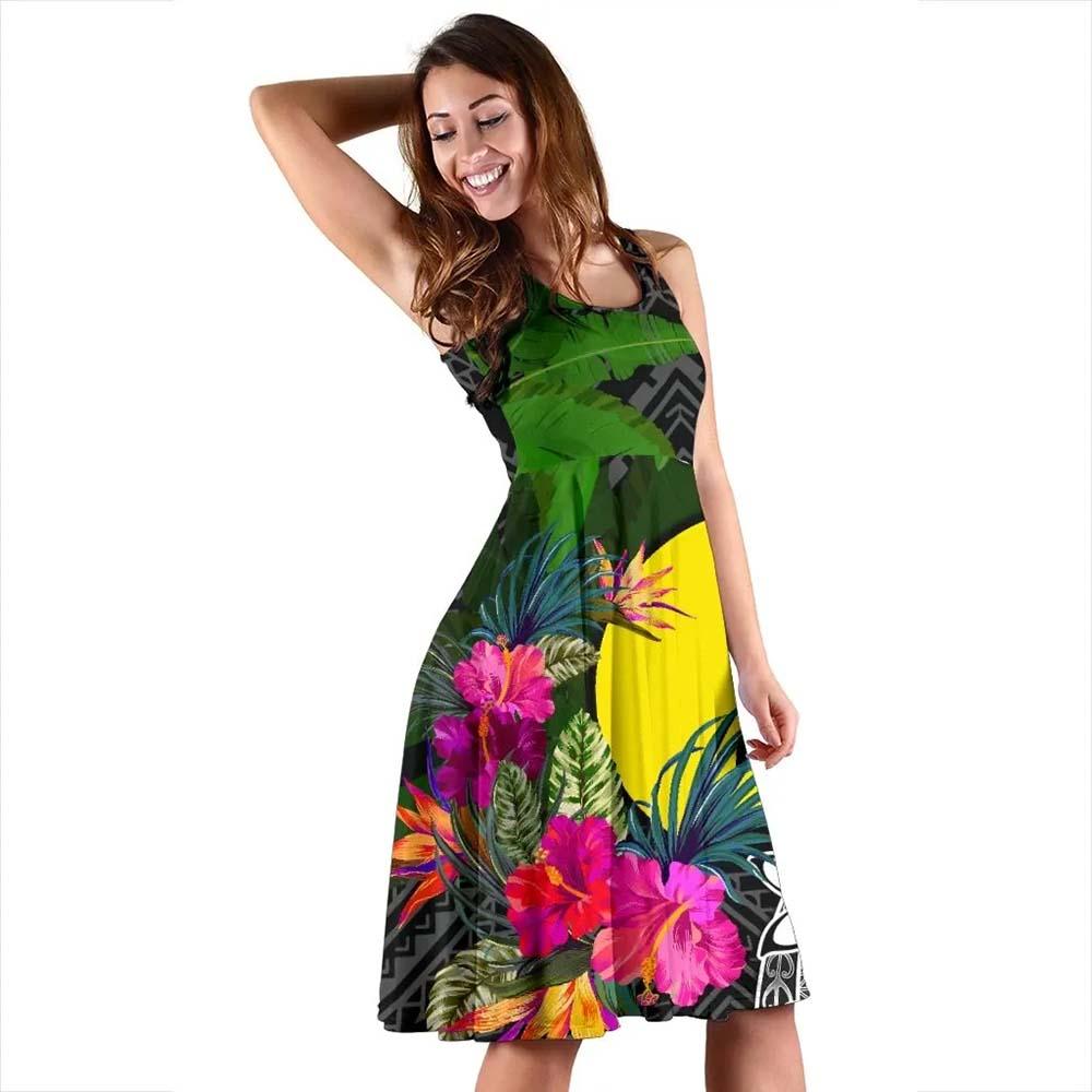 New Caledonia Midi Dress - Turtle Plumeria Banana Leaf