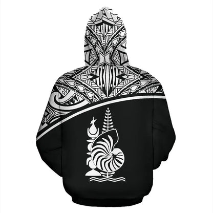 New Caledonia Polynesian All Over Custom Personalised Hoodie - Black Curve Version