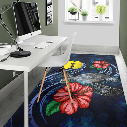 New Caledonia Polynesian Area Rug - Blue Turtle Hibiscus