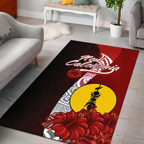 New Caledonia Polynesian Area Rug - Coat Of Arm With Hibiscus