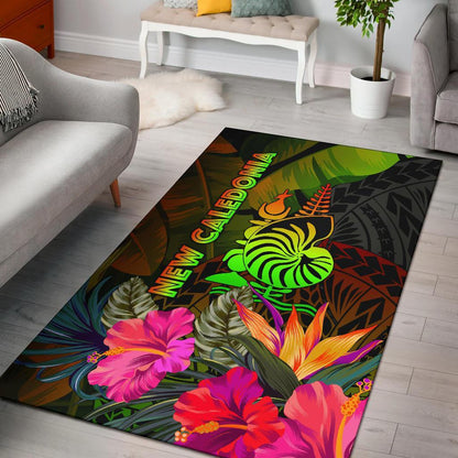 New Caledonia Polynesian Area Rug - Hibiscus and Banana Leaves