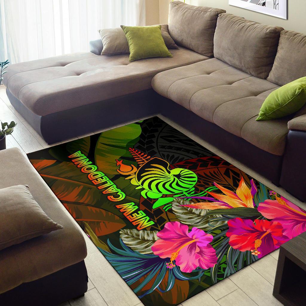 New Caledonia Polynesian Area Rug - Hibiscus and Banana Leaves
