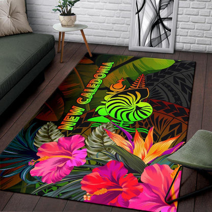 New Caledonia Polynesian Area Rug - Hibiscus and Banana Leaves
