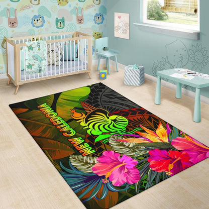 New Caledonia Polynesian Area Rug - Hibiscus and Banana Leaves