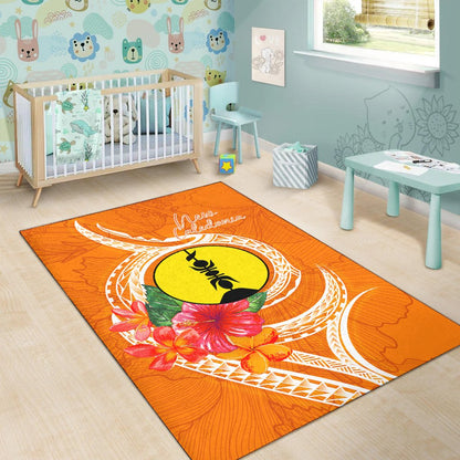 New Caledonia Polynesian Area Rug - Orange Floral With Seal