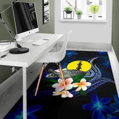 New Caledonia Polynesian Area Rug - Turtle With Plumeria Flowers