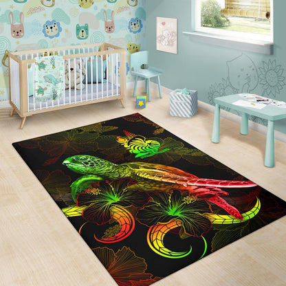 New Caledonia Polynesian Area Rugs - Turtle With Blooming Hibiscus Reggae