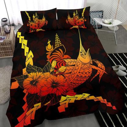 New Caledonia Polynesian Bedding Set - Swordfish With Hibiscus