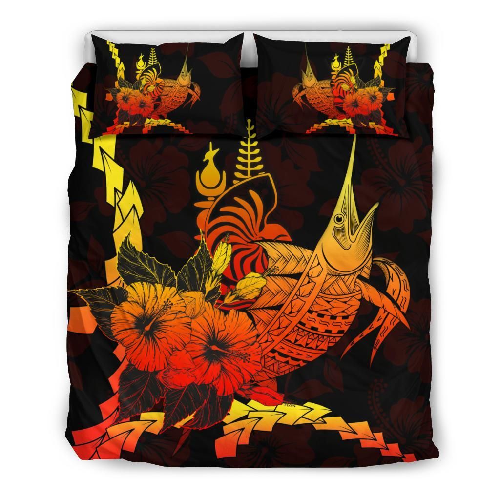 New Caledonia Polynesian Bedding Set - Swordfish With Hibiscus