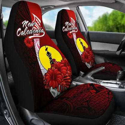 New Caledonia Polynesian Car Seat Covers - Coat Of Arm With Hibiscus