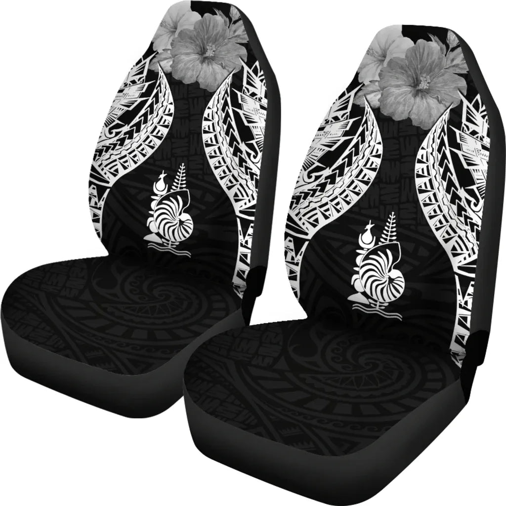 New Caledonia Polynesian Car Seat Covers Pride Seal And Hibiscus Black